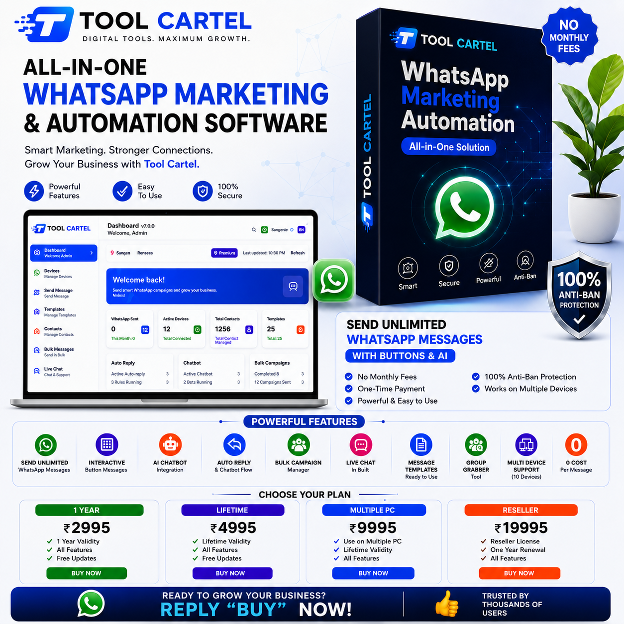 Tool Cartel WhatsApp Marketing Automation Suite Pro | Unlimited Messaging Software